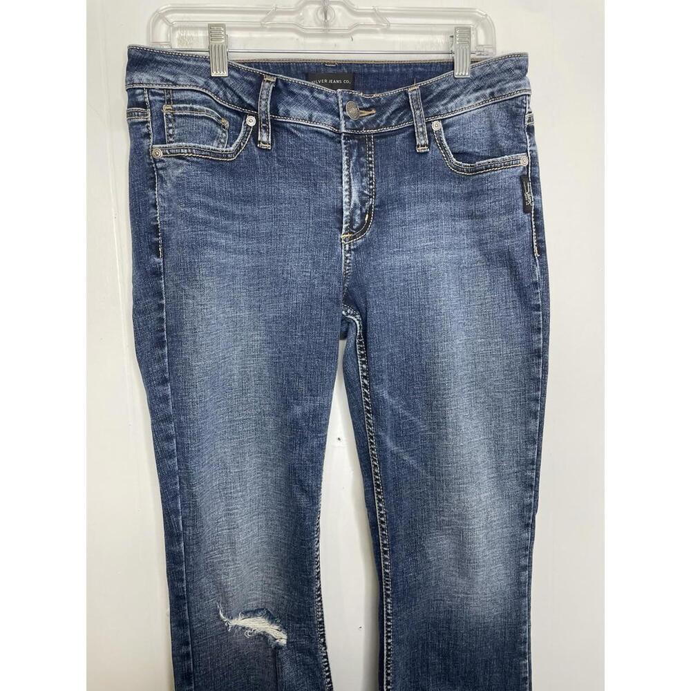 Silver Jeans Womens 29 Elyse Slim Bootcut Distressed Knee Low Rise Y2K Western - Picture 6 of 11
